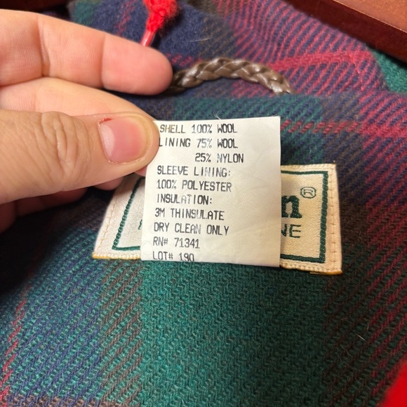 Vintage LL BEAN Wool Duffel Coat Toggle Jacket w/Hood Womens Red with Plaid - Picture 6 of 7